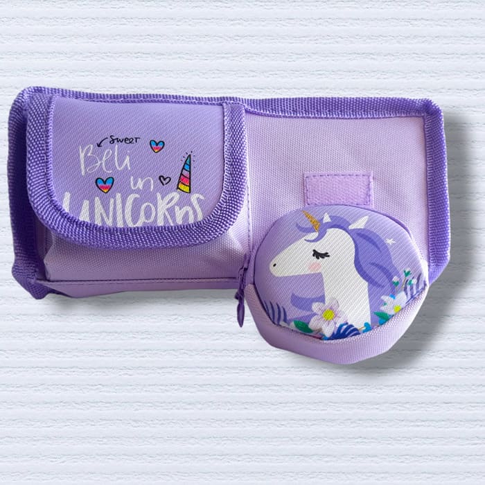 Unicorn Multi-functional Geometry box for calculator/Two side open/Double  Sharpener pink Smiley Erasers /4
